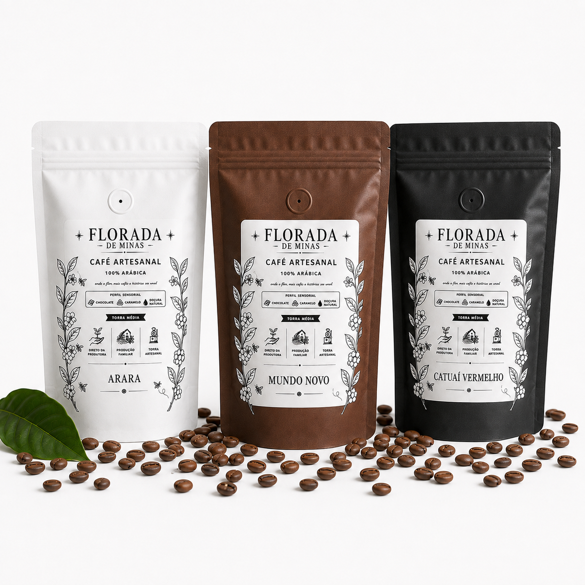Kit 3 Cafés Especiais Torrado Grãos ou Moído  100% Arábica | Arara, Catuaí e Mundo Novo